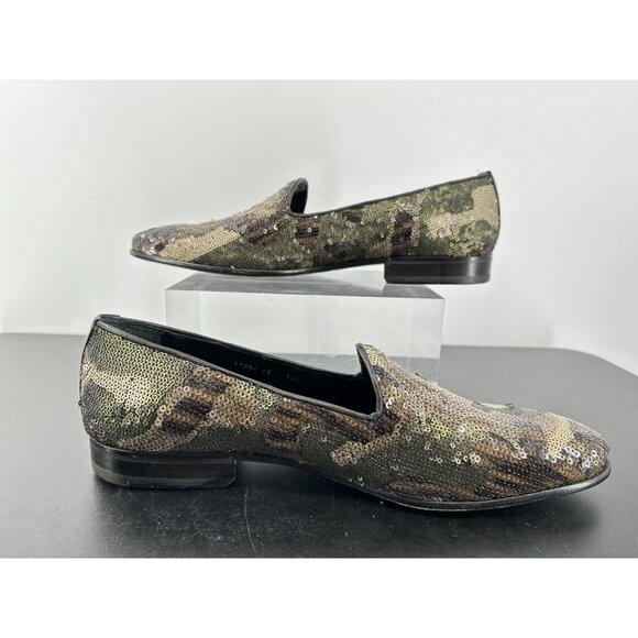 Etro Camouflage Sequin Loafers In Green And Black Size 45/12 USA Made Italy main image 5